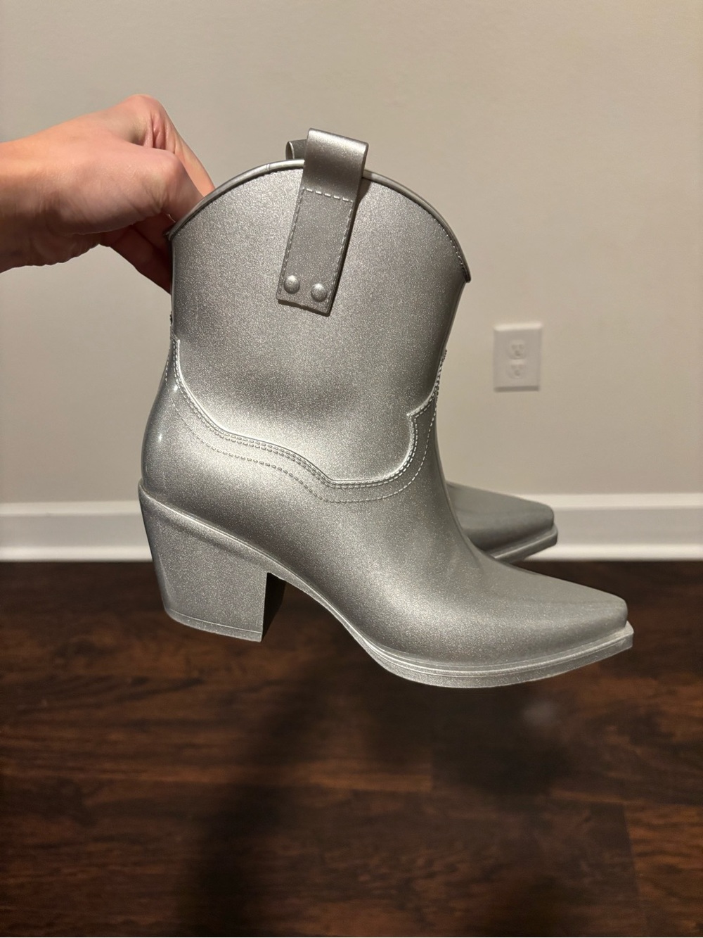 Metallic Silver Western-Style Ankle Booties